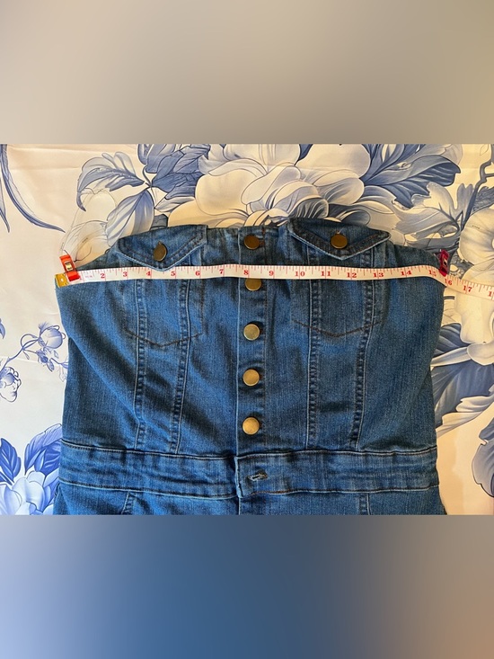 Strapless High-Rise Denim Jumpsuit in Blue - Picture 12 of 16